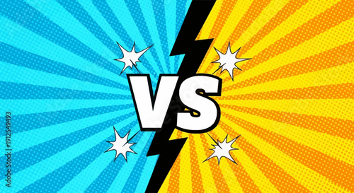 Vibrant Comic Style Versus Background with Stars and Lightning.