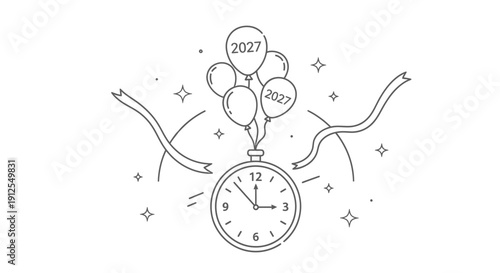 Happy New Year 2027: Countdown Clock and Balloons Celebrate Upcoming Year