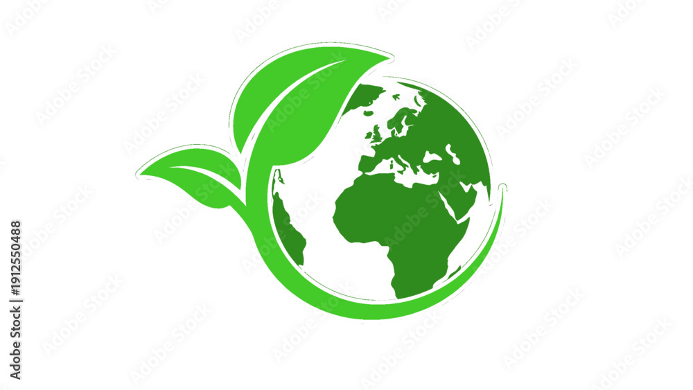 Fototapeta premium A modern green earth logo combined with leaf elements, ideal for environmental and sustainability branding.