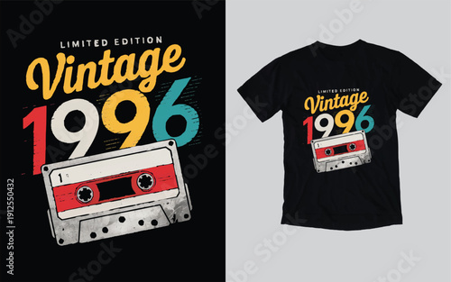 Retro Vintage Red Cassette Tape Graphic Design with Limited Edition 1996 Typography