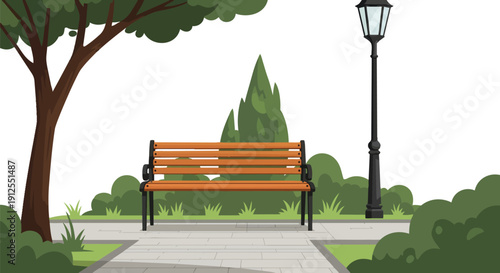 Wooden Park Bench with Black Metal Frame.