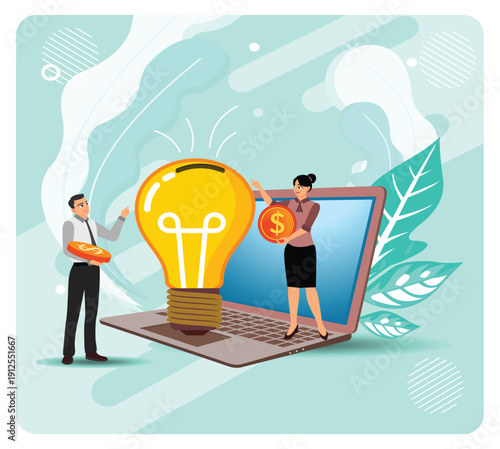 Cooperation Concept. Crowdfunding with Businesspeople Raising Funds Digitally on Laptops.