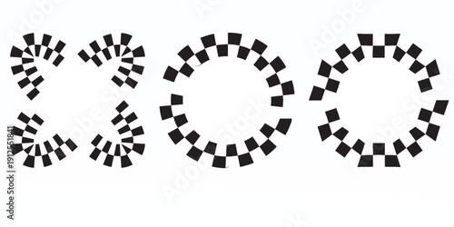 Abstract Checkered Circle Frame Set in Black and White. suitable for use as frames, borders, logos, icons, or other modern and creative design purposes.