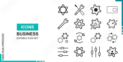 Engine gear and tools icon set