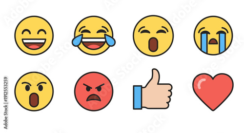 Collection of Various Emoji Faces and Symbols.