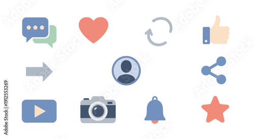 Social Media Icons Set on White Background.