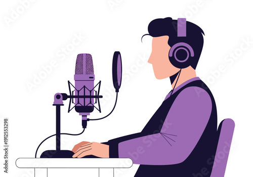 Man Recording Voice in Studio Setting.