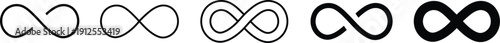 Infinity Symbol Icon Set - Minimalist Black Outline and Bold Silhouette Endless Loop Signs for Eternity Continuity and Mathematics Concept Vector Illustration