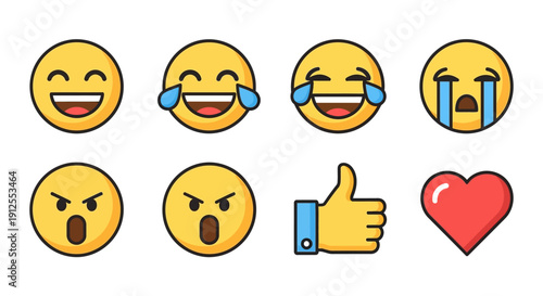 Collection of Various Yellow Emoji Faces Expressions.