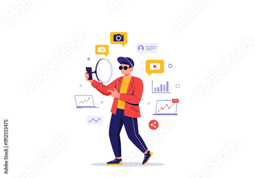 Man Analyzing Data with Magnifying Glass.