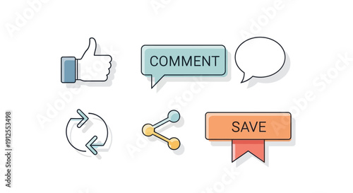 Social Media Icons Set with Various Actions.