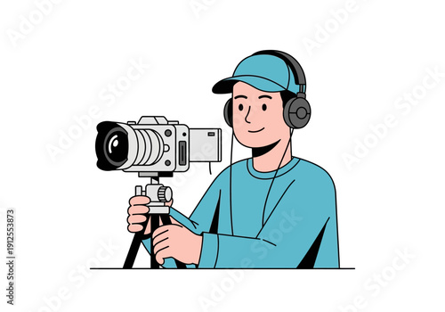 Photographer with Camera and Headphones.
