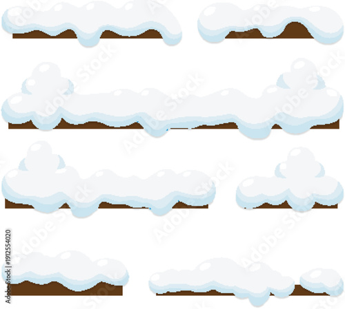 Blue background with white fluffy snow caps and icicles vector