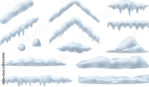 Realistic snow caps collection for seasonal web header graphics vector
