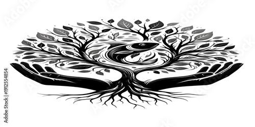 Roots grounded in earth, branches reaching for hope. Protect the balance, and the world will flourish. vector pro