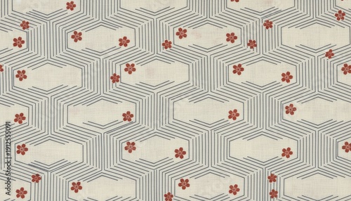 Japanese Geometric Pattern With Cherry Blossoms