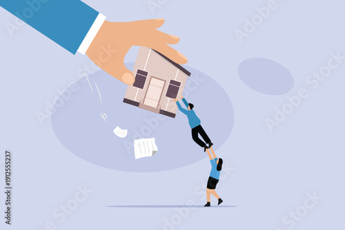 Couple Fighting to Save Home from Foreclosure or Debt Crisis Conceptual 2d flat vector illustration