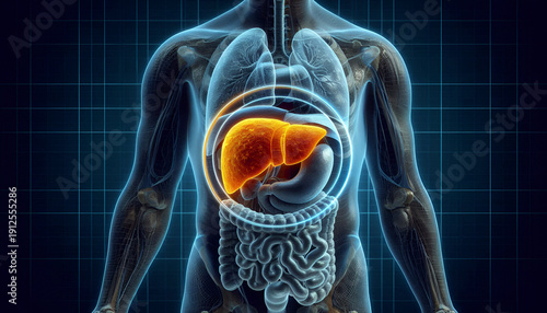 Human Liver Anatomy and Digestive System Medical Illustration