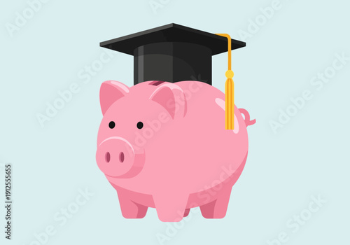 Pink Piggy Bank Wearing a Graduation Cap with Gold Tassel