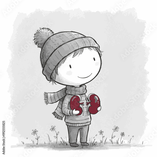 A cheerful illustration of a person embracing the idea of organ donation, with a pair of red kidneys held closely