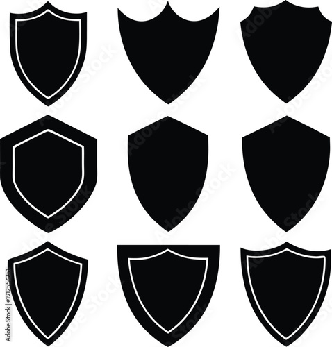 Collection of Shield Icons in Various Shapes