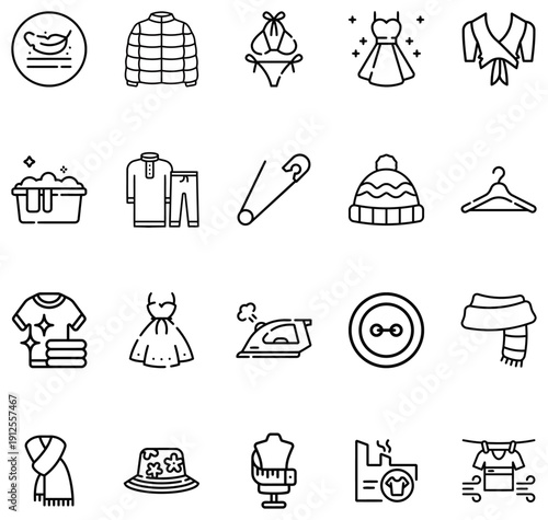 Collection of clothing and laundry care a white background fashion apparel