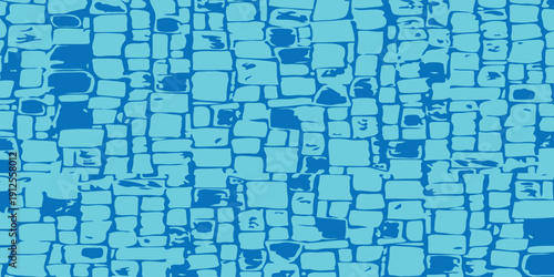 Abstract Cyan Brick Wall Texture with Grungy Stone Pattern Overlay