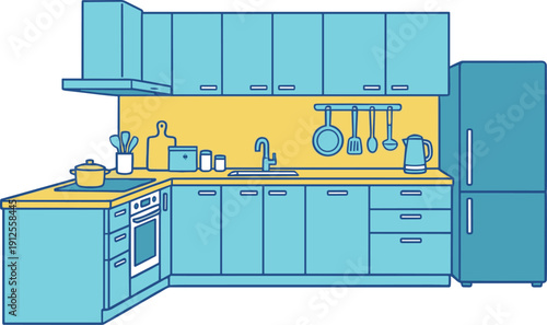 システムキッチンの室内インテリア イラスト