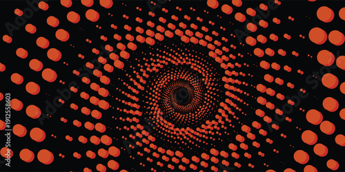 Abstract Black Background with Mesmerizing Orange Halftone Spiral Pattern