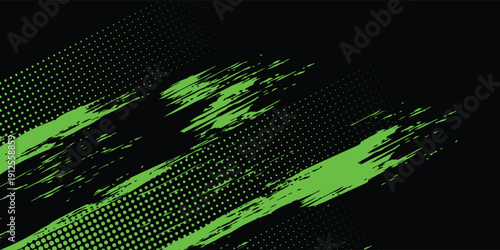 Abstract Black Background with Explosive Neon Green Halftone Grunge Texture