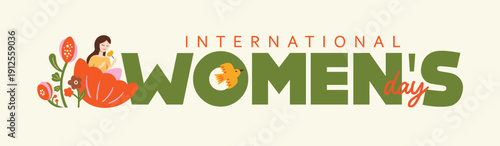 8 March, Happy International Women's Day, Women's History Month banner. Vector illustration. 