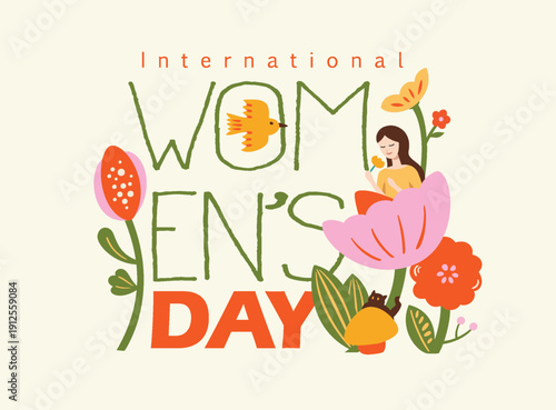 8 March, Happy International Women's Day, Women's History Month banner. Vector illustration. 