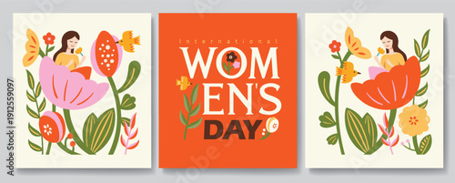8 March, Happy International Women's Day, Women's History Month banner. Vector illustration. 