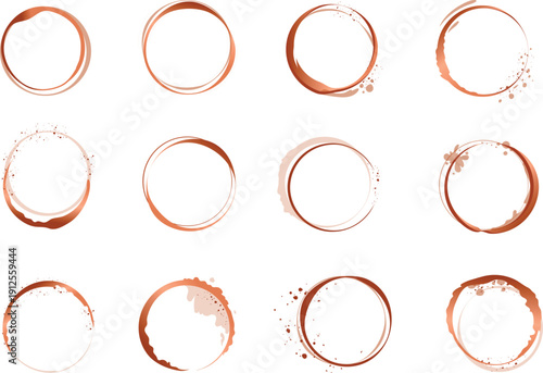 Decorative brown liquid stains and watercolor drop elements set vector