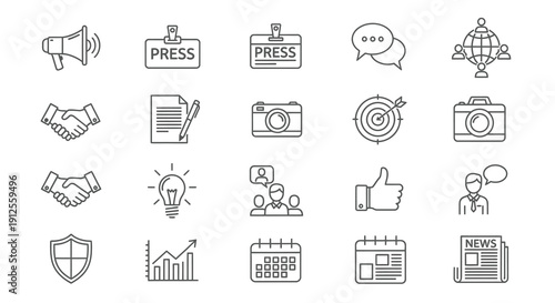 Media and journalism icons in linear style a minimalist silhouette