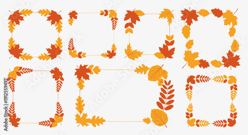Collection of autumnal frames and borders featuring colorful leaves for festive designs