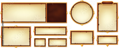 Fantasy pirate game assets with rustic wood and metal vector