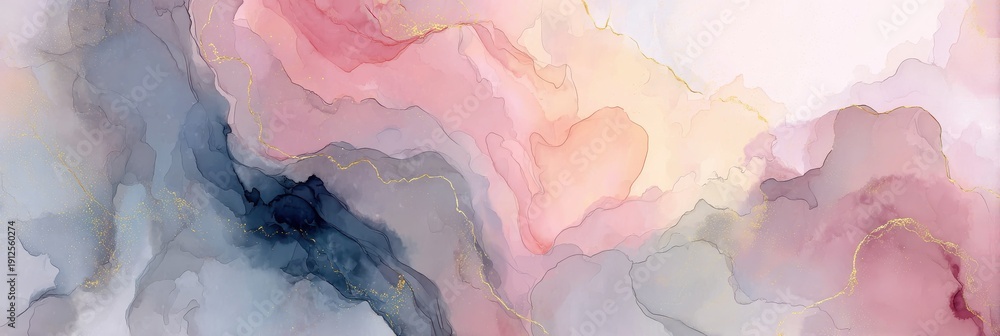 Fototapeta premium Watercolor background with gold lines, perfect for invitations, social media graphics, artistic compositions, and decorative purposes. The generative AI creates a unique and sophisticated aesthetic fo