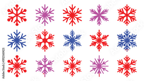 Collection of colorful snowflake graphics for winter and holiday designs