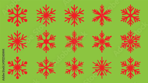 Diverse Collection of Red Snowflake Illustrations for Winter Holiday Designs and Festive Graphic Elements