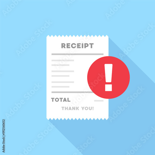 Payment Receipt with Warning Icon in Flat Vector Style