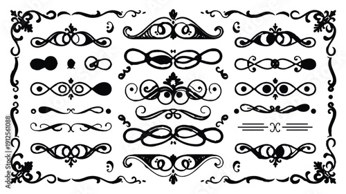 Elegant Decorative Swirls and Flourishes Collection for Graphic Design Projects, Ornate Dividers and Borders Vector Set