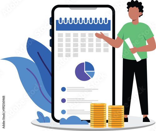 Financial Report Illustration Money Management, Budget Planning, and Business Finance