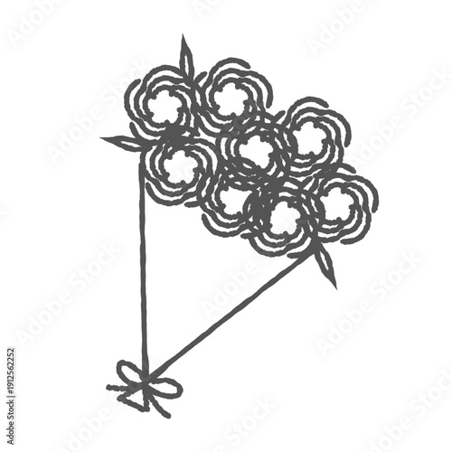 手描きのフラワーブーケの線画イラスト