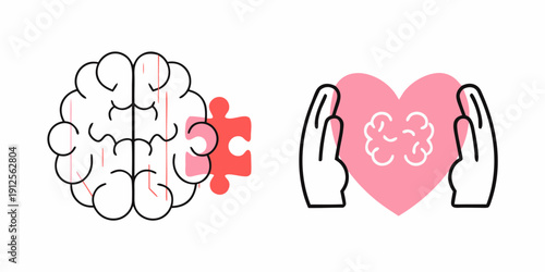 Brain and heart connection puzzle pieces forming love and cognition