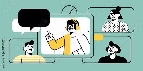 People connecting through a video call on multiple screens