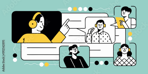 People connecting through a video call on multiple devices