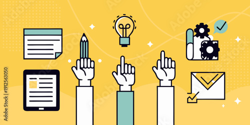 Creative process icons showcasing ideas writing and digital communication