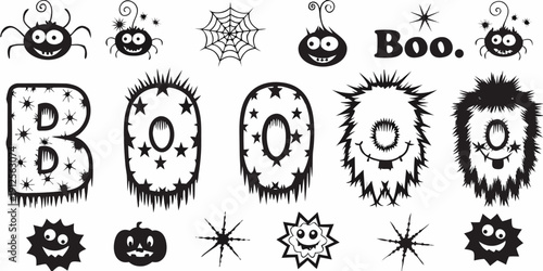 Halloween themed doodles including spiders ghosts and lettering