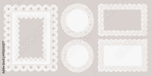 Collection of ornate white lace frames in various shapes and sizes